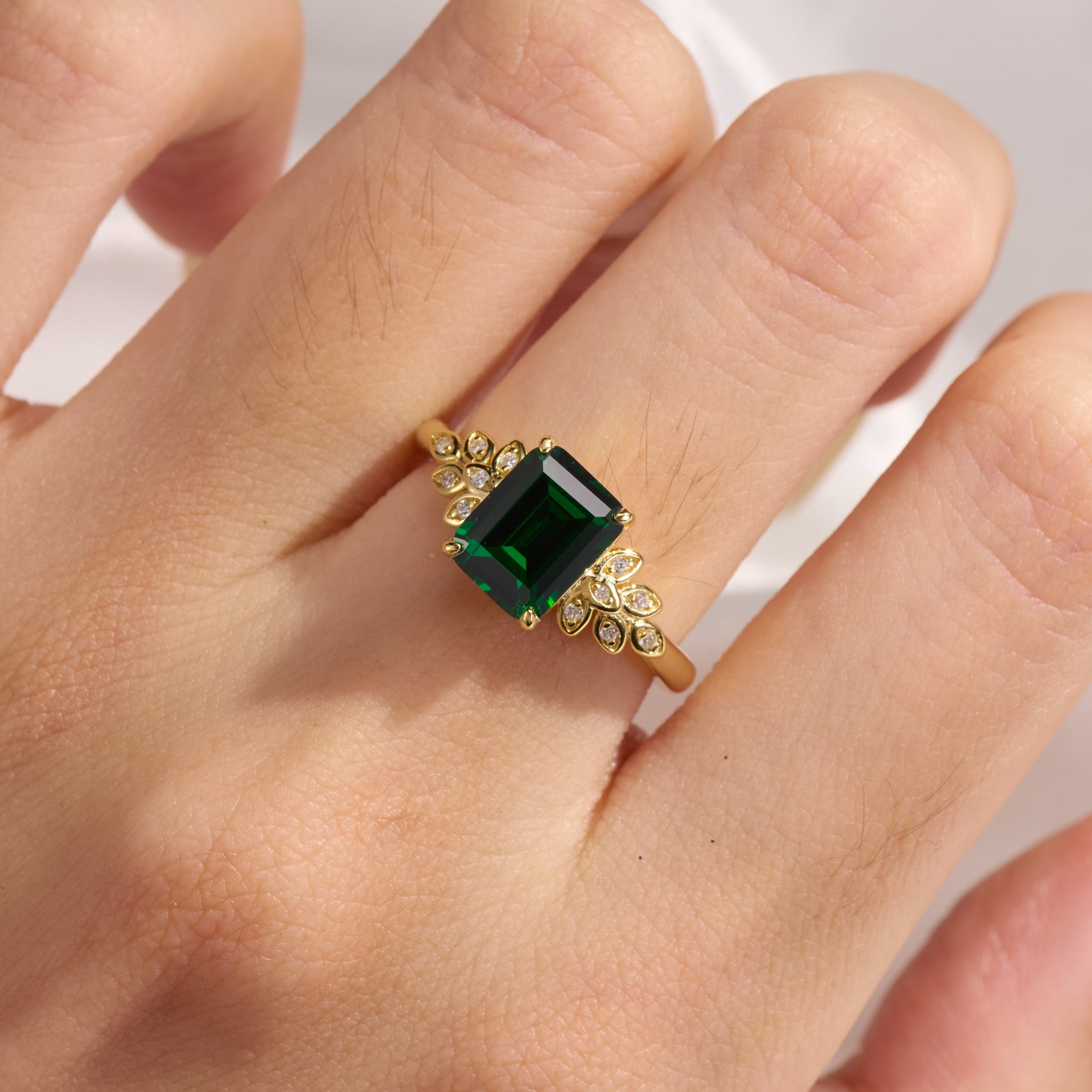 Alouette Emerald Cut Lab Grown Emerald Ring