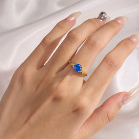 Round Cut Lab Grown Sapphire Ice-crackle Texture Leafy Engagement Ring