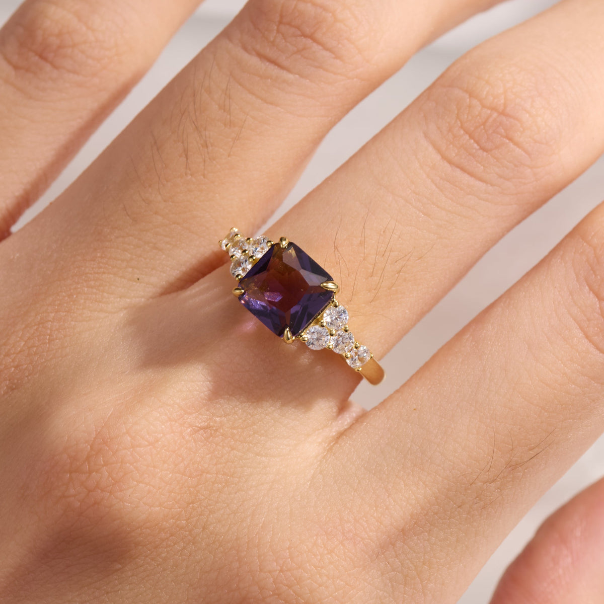 The Gisella Asscher Cut Deep Purple Amethyst Ring