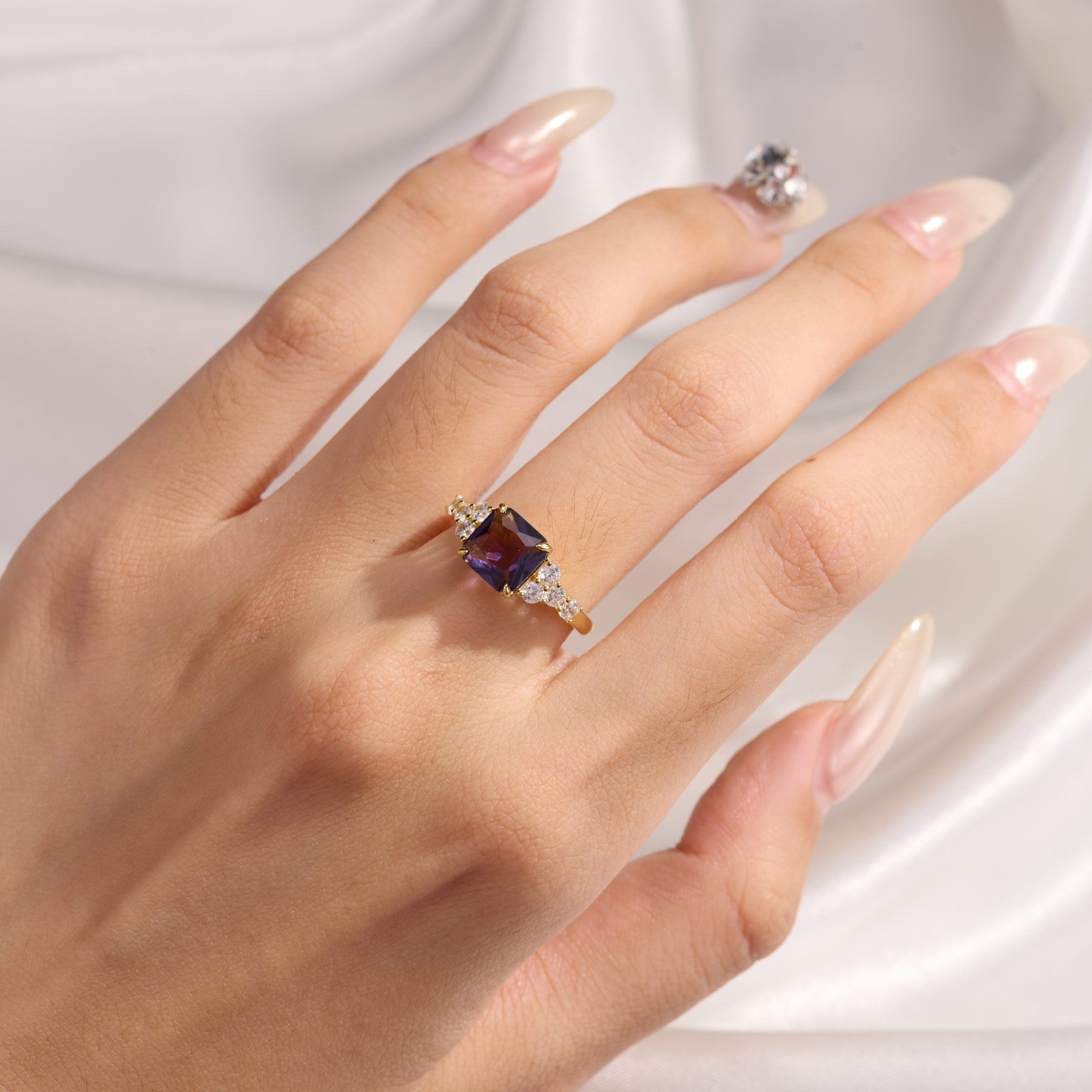 The Gisella Asscher Cut Deep Purple Amethyst Ring