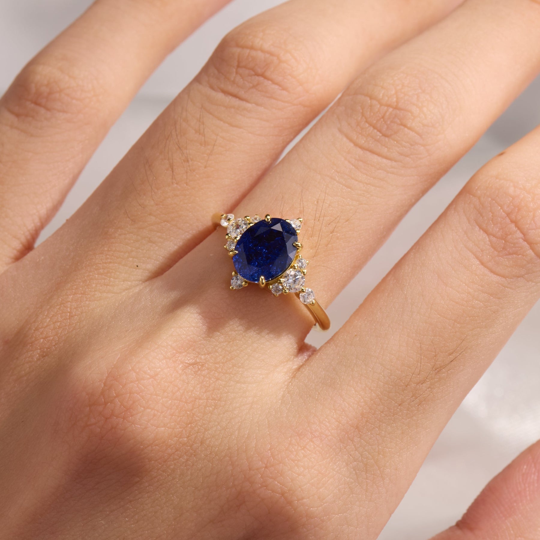 Carlotta Oval Cut Lab Grown Sapphire Ice-crackle Texture Ring