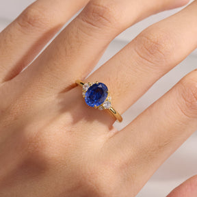 Olivia Jane Oval Cut Lab Grown Sapphire Triple Stone Ice-crackle Texture Ring
