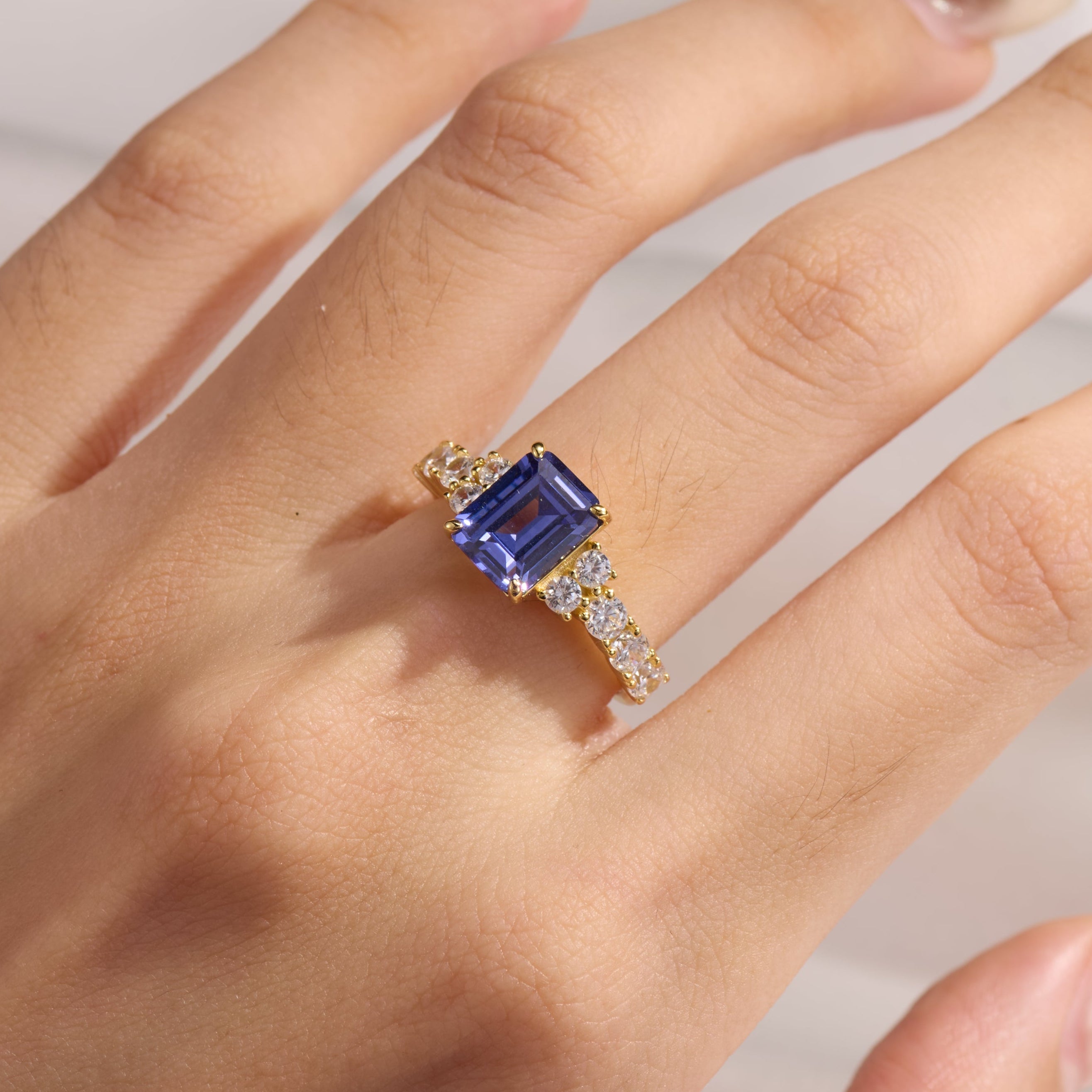 The Adelina Rae Emerald Cut Lab Grown Sapphire Engagement Ring