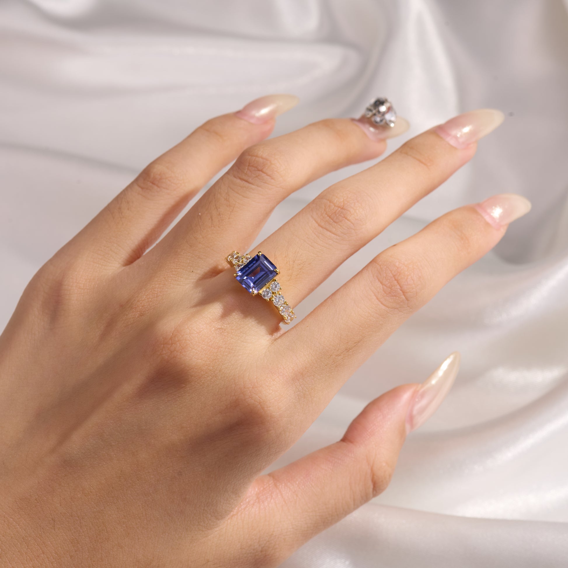The Adelina Rae Emerald Cut Lab Grown Sapphire Engagement Ring