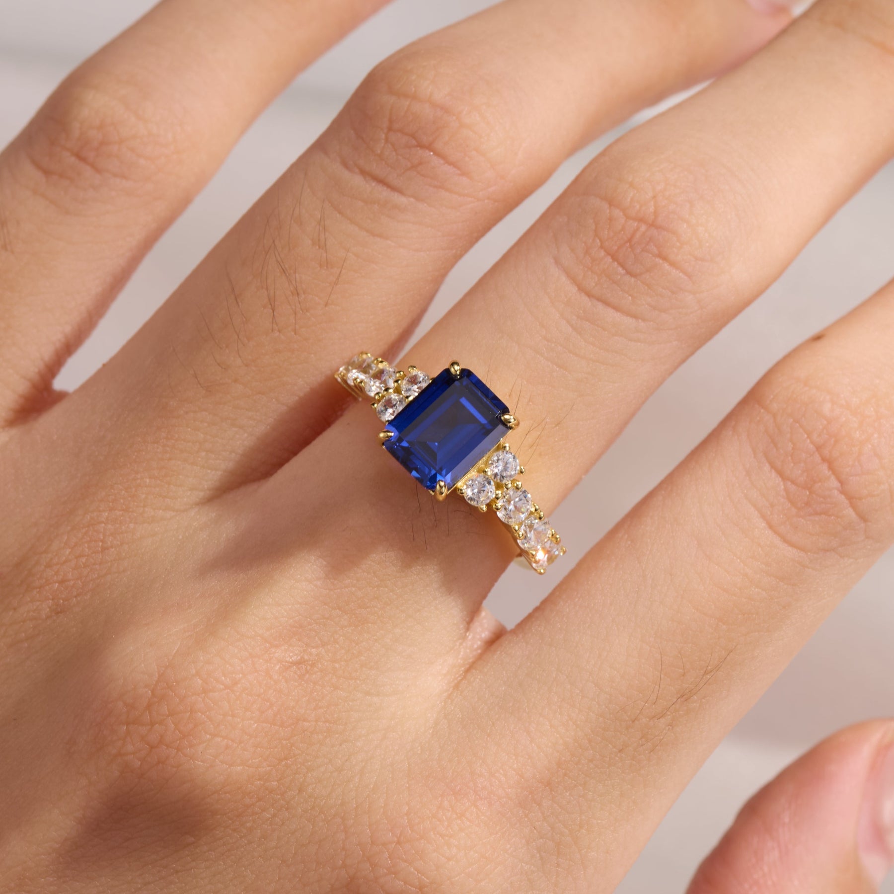 The Adelina Rae Emerald Cut Lab Grown Sapphire Ring