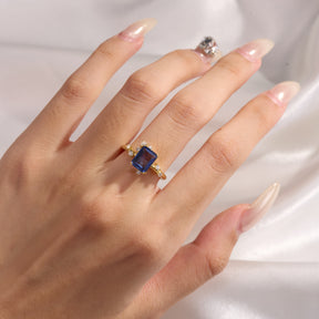Emerald Cut Lab Grown Sapphire Engagement Ring