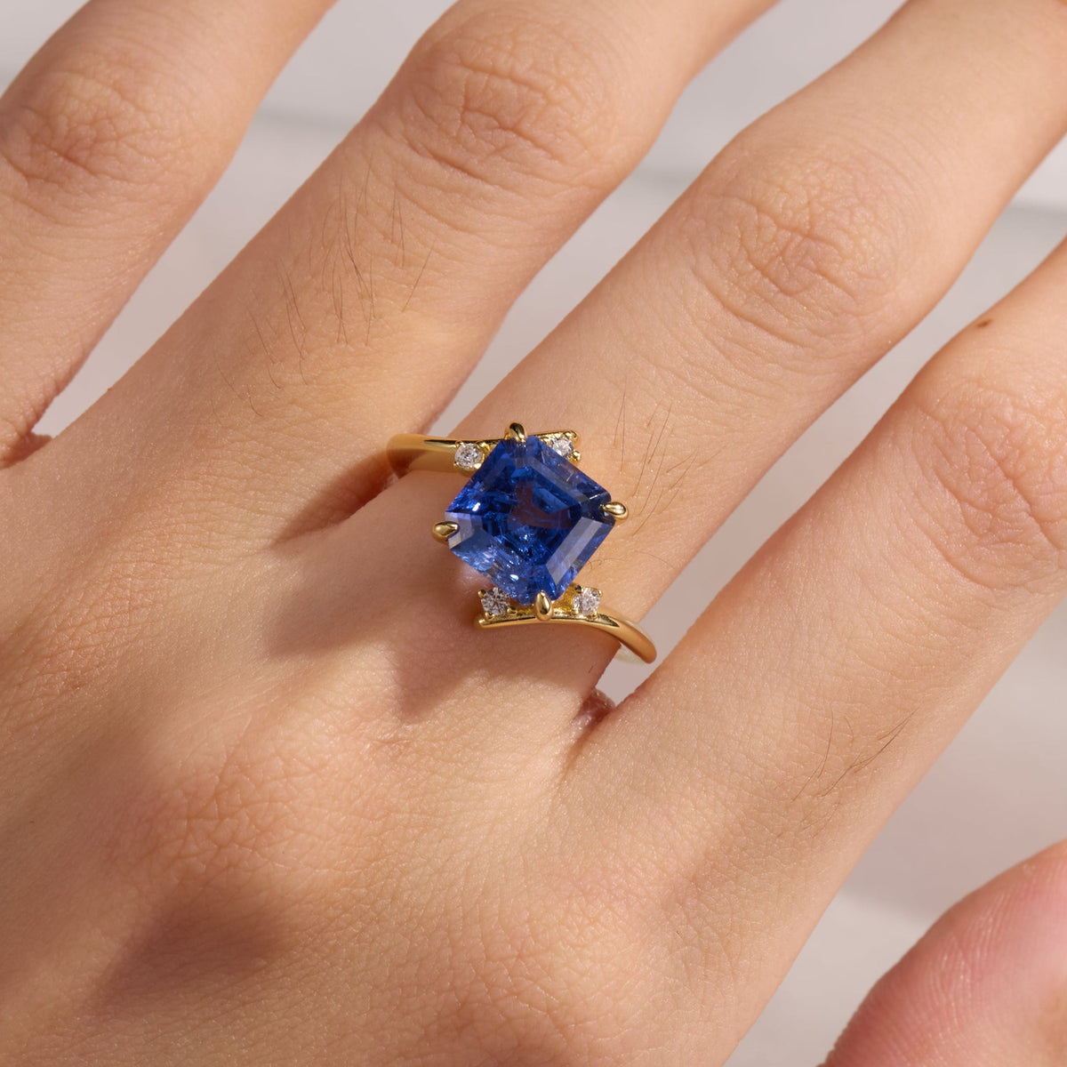 Julissa Princess Cut Lab-Grown Sapphire Ice-crackle Texture Ring