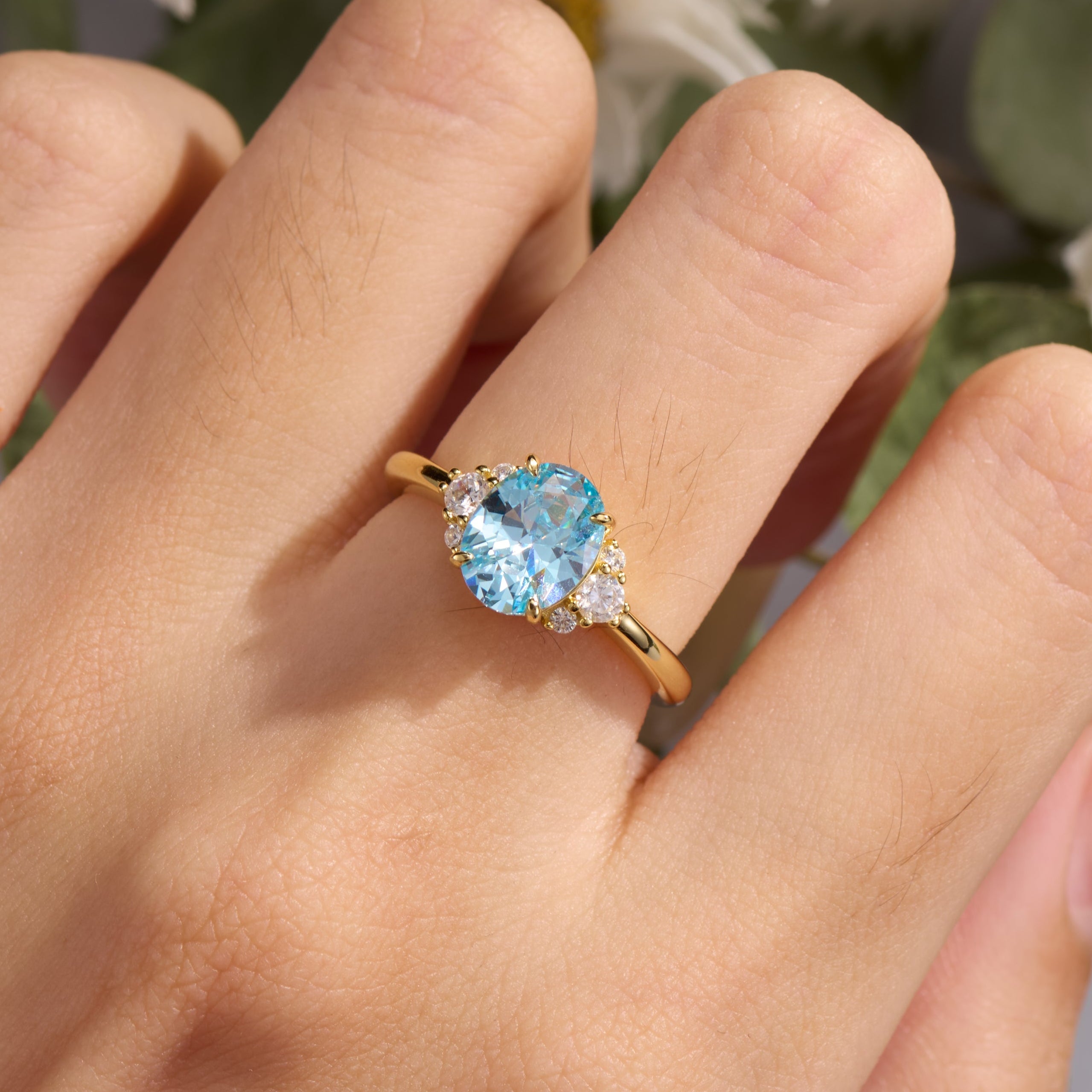 Olivia Jane Oval Cut Blue Gemstone Engagement Ring
