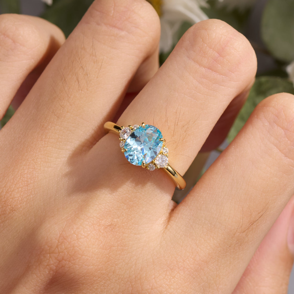 Olivia Jane Oval Cut Lab Grown Aquamarine Ice-crackle Texture Ring