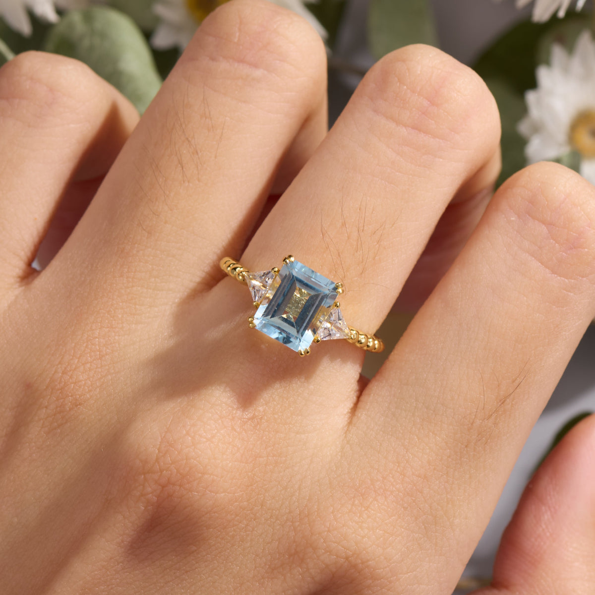 The Elowyn Emerald Cut Topaz Engagement Ring