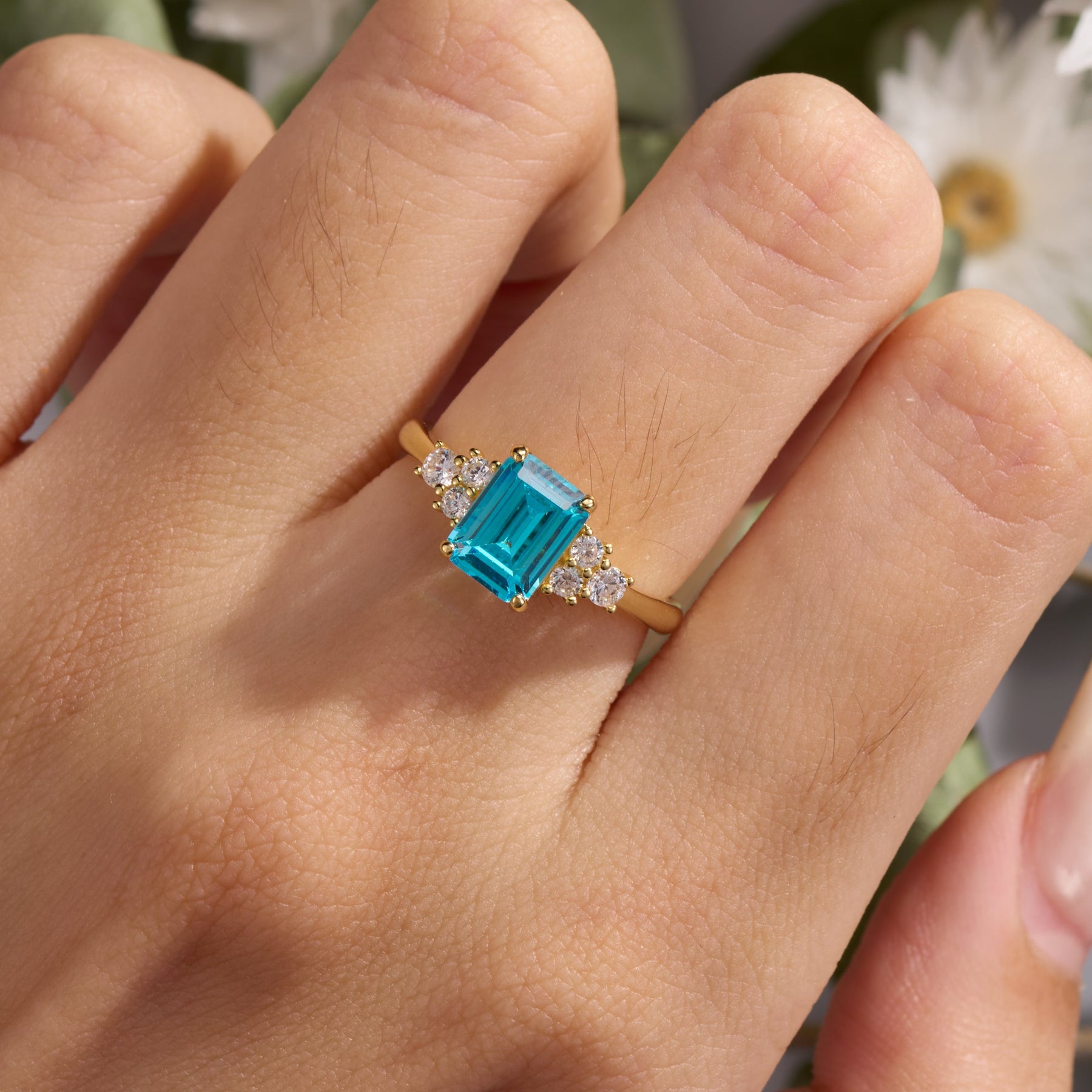 Carina Emerald Cut Topaz Engagement Ring