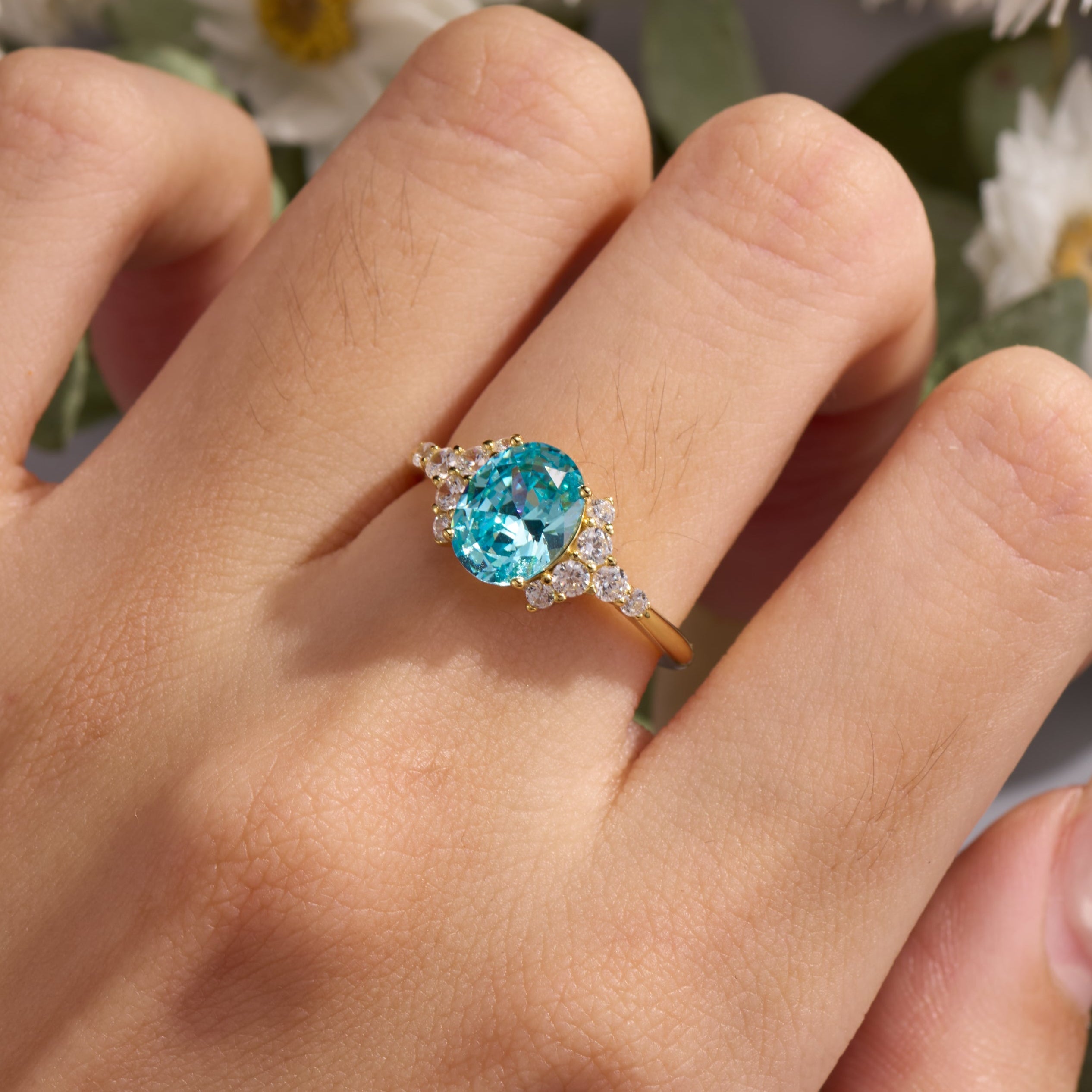 Lillian Oval Cut Blue Gemstone Engagement Ring