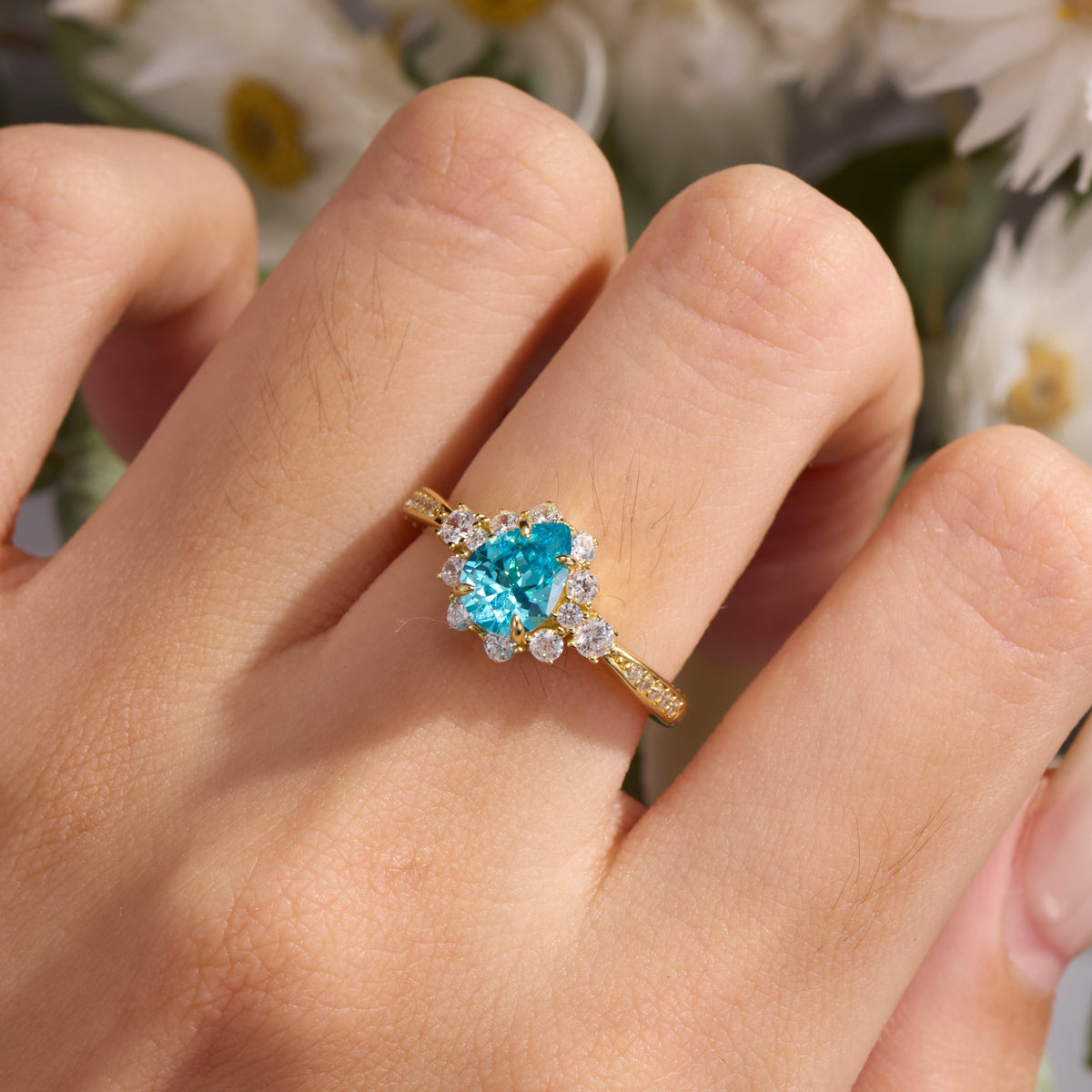 The Bethany Pear Cut Blue Gemstone Halo Ring