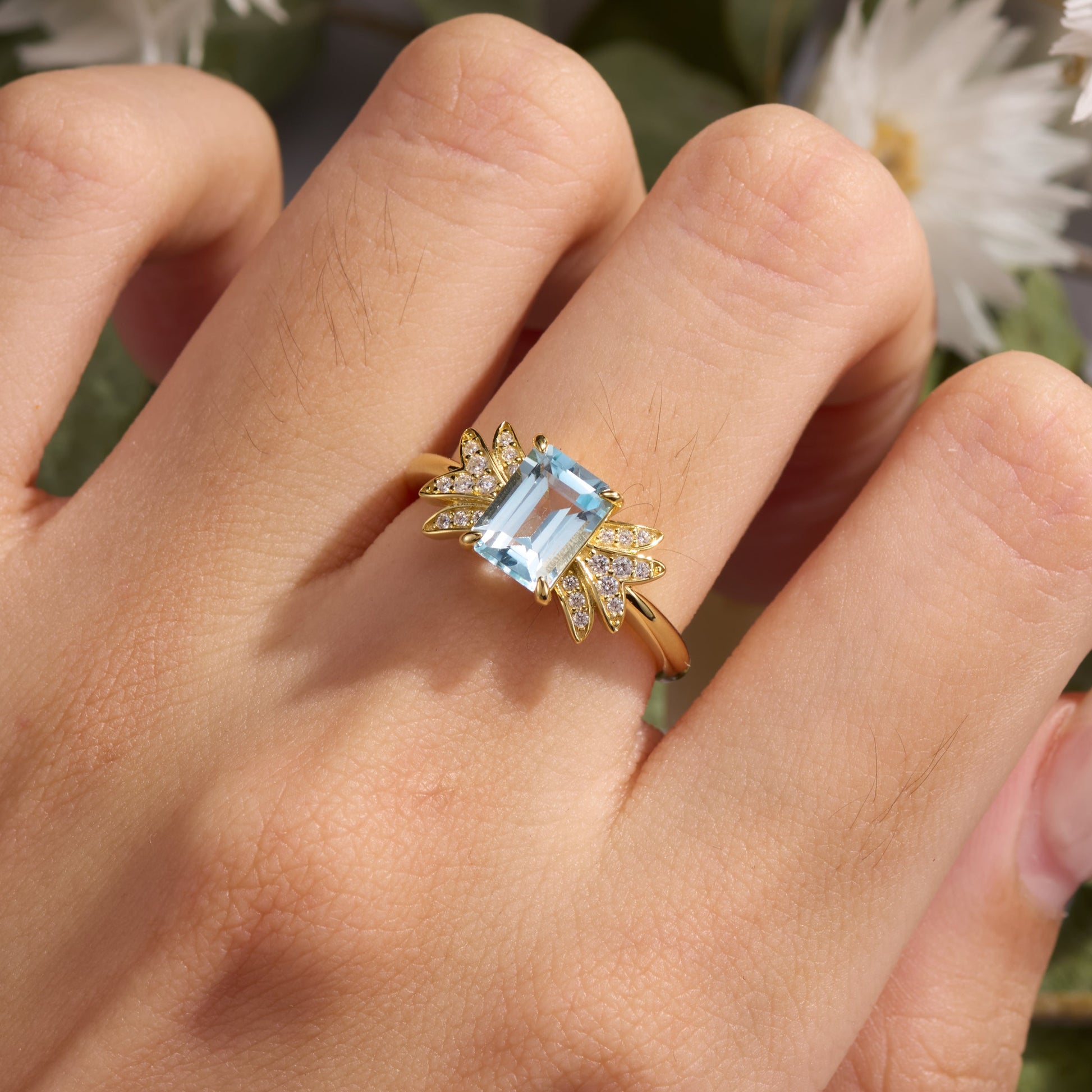Evadne Emerald-Cut Topaz Engagement Ring
