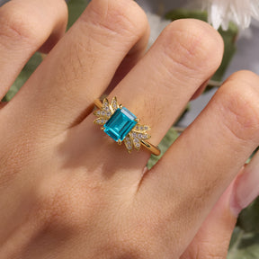 Evadne Emerald-Cut Blue Gemstone Engagement Ring