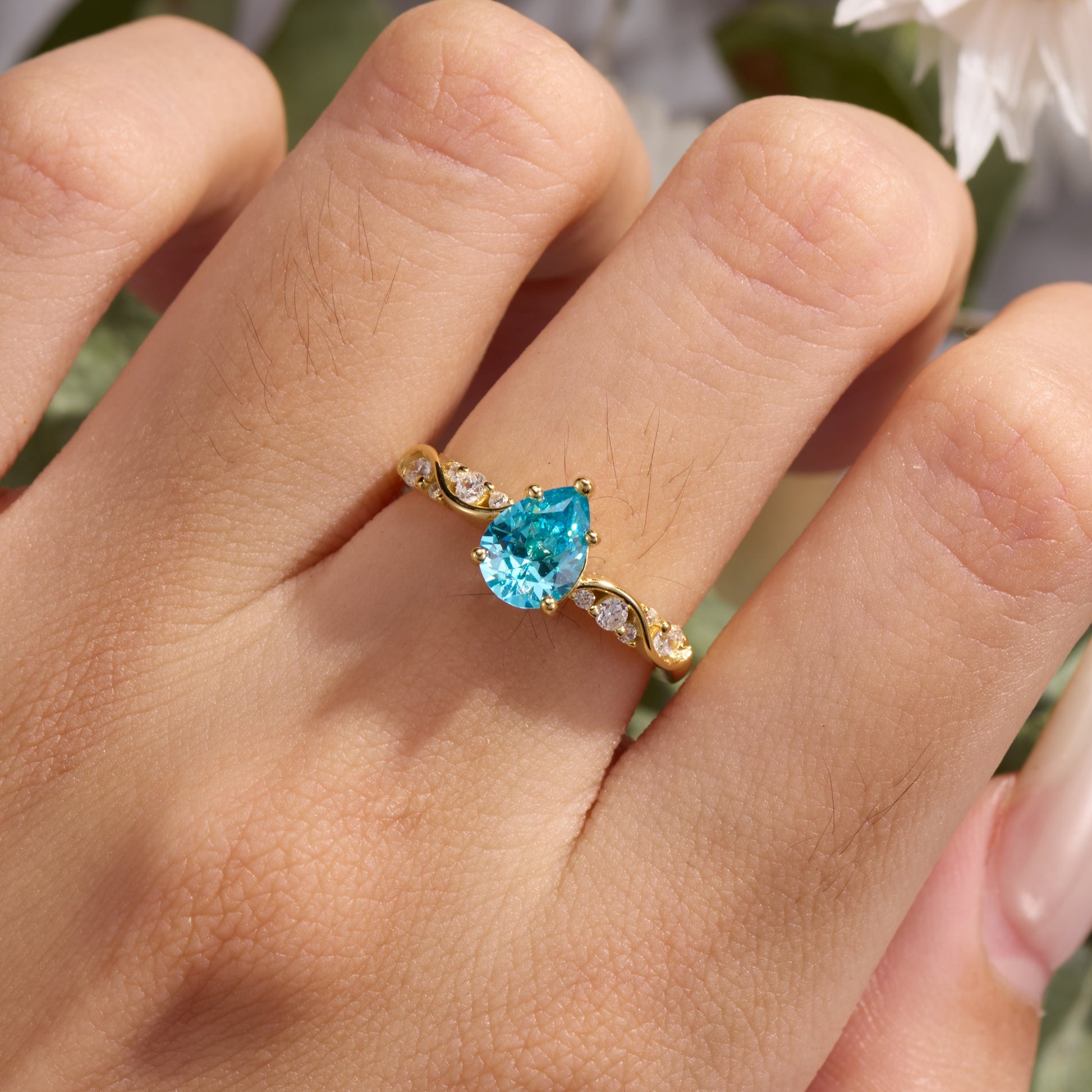 The Rosetta Pear Cut Blue Gemstone Engagement Ring