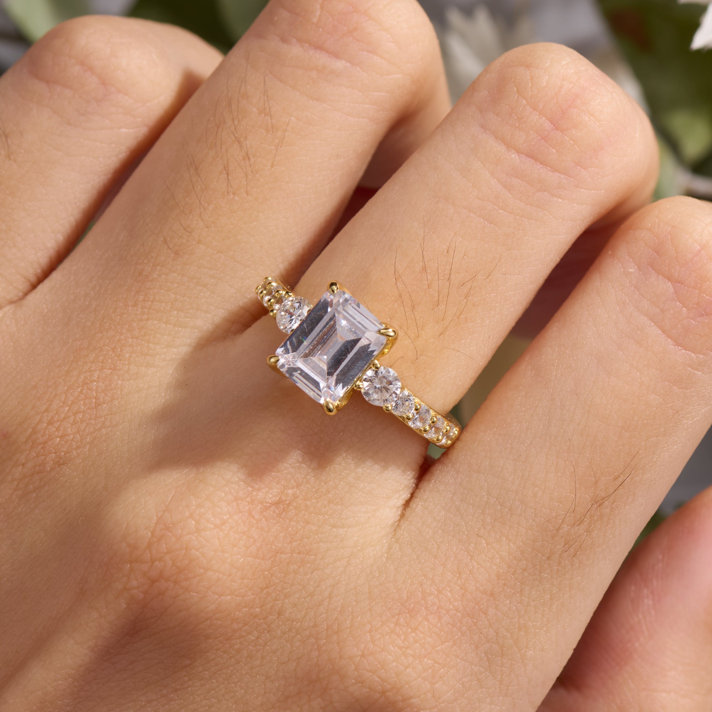 The Nova Elise Emerald Cut Moissanite Engagement Ring
