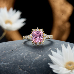 The Caterina Princess Cut Lab Grown Padparadscha Sapphire Ring