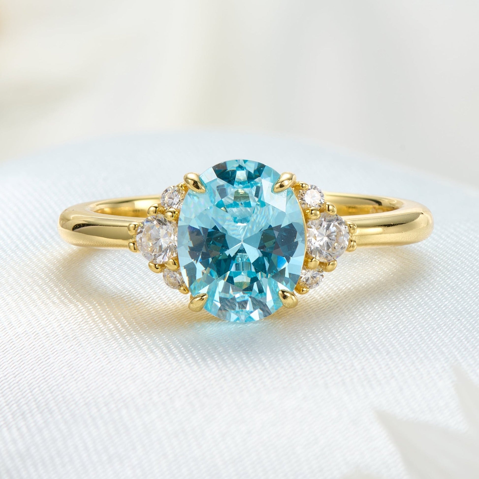 Olivia Jane Oval Cut Lab Grown Aquamarine Ice-crackle Texture Ring