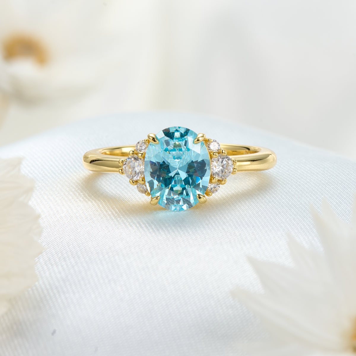 Olivia Jane Oval Cut Lab Grown Aquamarine Ice-crackle Texture Ring