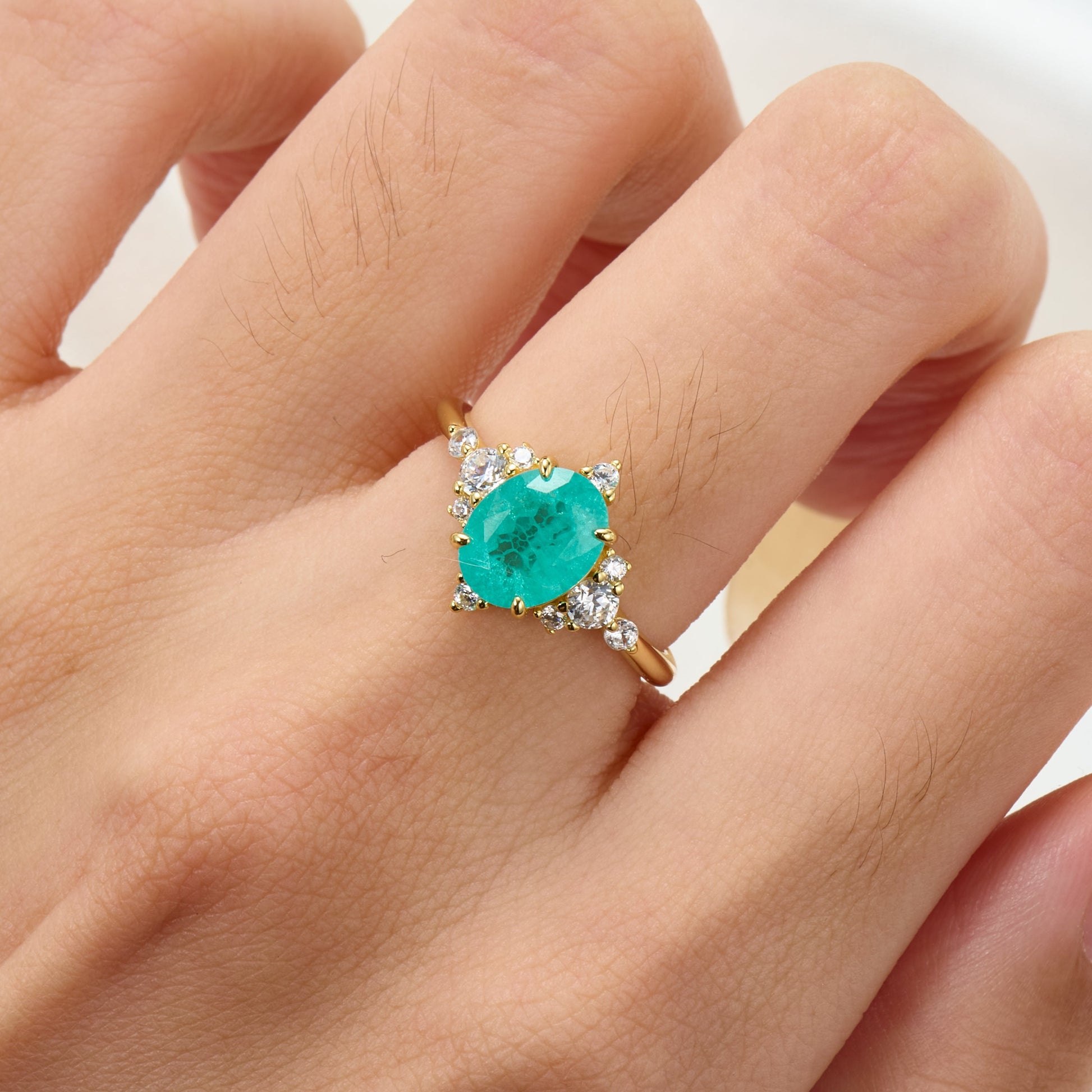 Carlotta Oval Cut Lab Grown Paraiba Garnets Ice-crackle Texture Engagement Ring