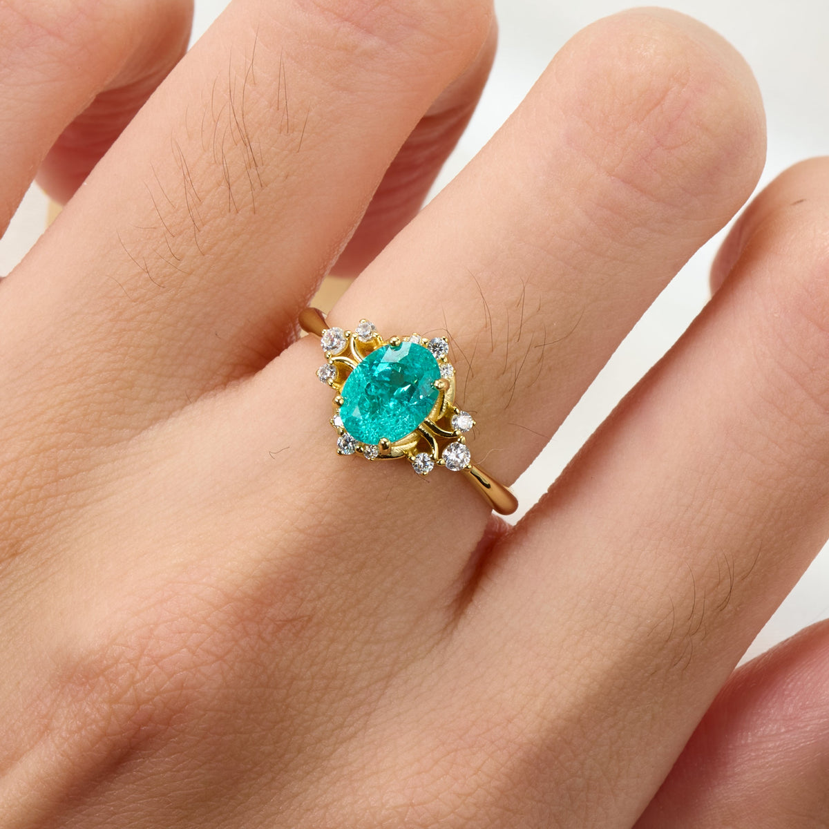 Valoria Oval Cut Lab Grown Paraiba Garnets Ice-crackle Texture Engagement Ring