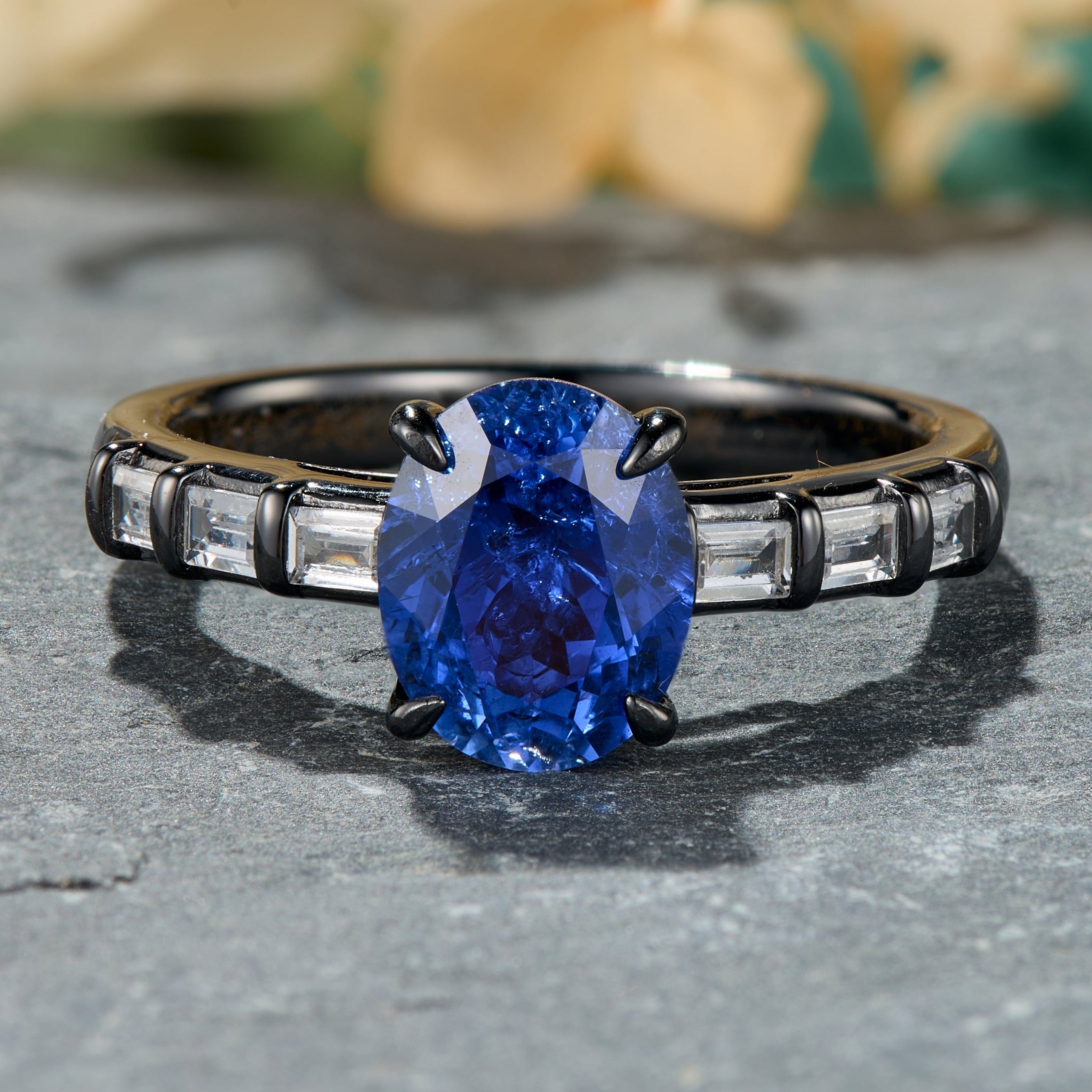 The Celestine Oval Cut Lab Grown Sapphire Ice-crackle Texture Ring