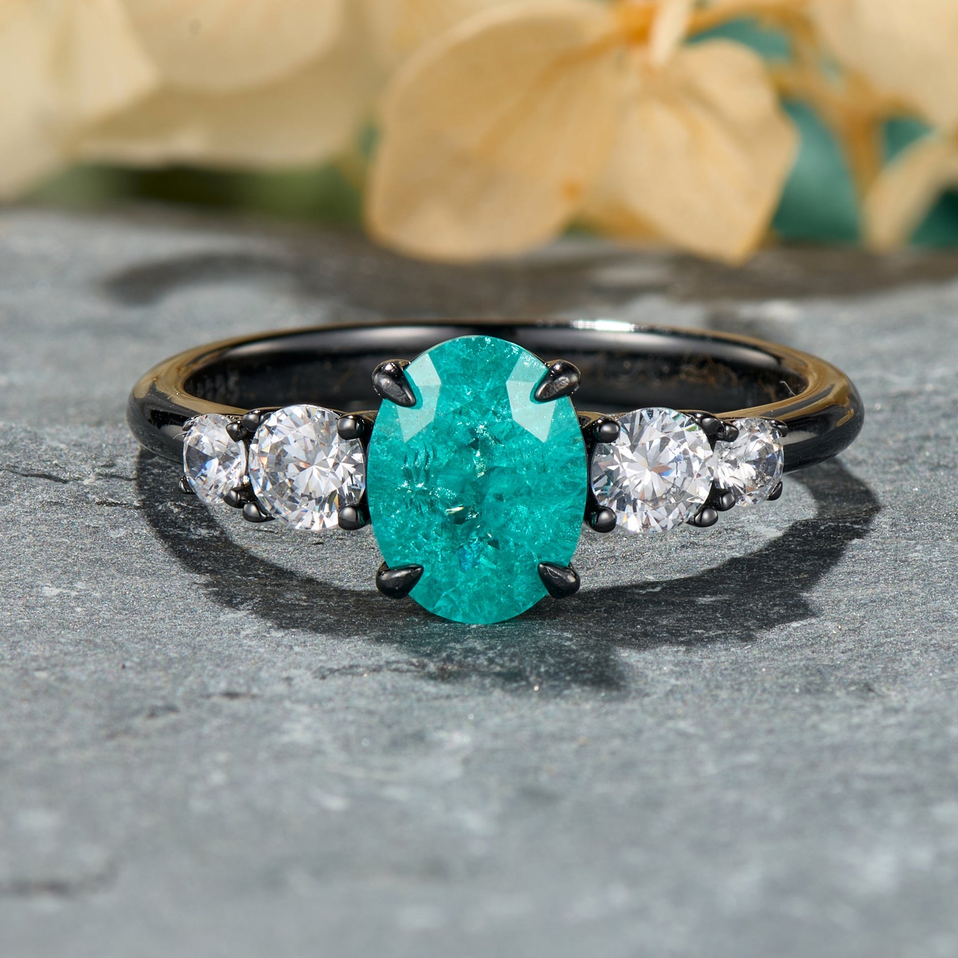 The Alina Oval Cut Lab-Grown Paraiba Ice-crackle Texture Ring