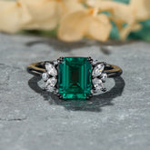 Solandra Emerald Cut Lab Grown Lab Grown Emerald Ice-crackle Texture Black Gold Ring