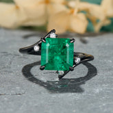 Julissa Princess Cut Lab-Grown Emerald Ice-crackle Texture Black Gold Ring