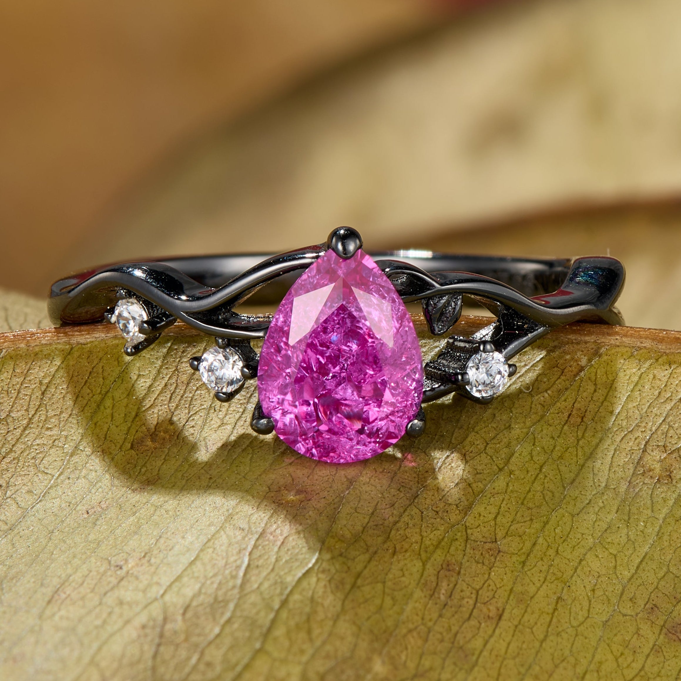 Athena Pear Cut Lab Grown Rose Sapphire Ice-crackle Texture Ring