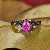 Athena Pear Cut Lab Grown Rose Sapphire Ice-crackle Texture Ring