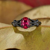 Azura Oval Cut Lab Grown Ruby Ice-crackle Texture Black Gold Ring