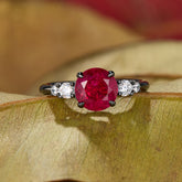The Alina Round Cut Lab Grown Ruby Ice-crackle Texture Black Gold Ring