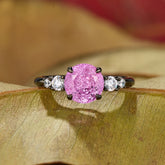 The Alina Round Cut Lab Grown Padparadscha Ice-crackle Texture Black Gold Ring