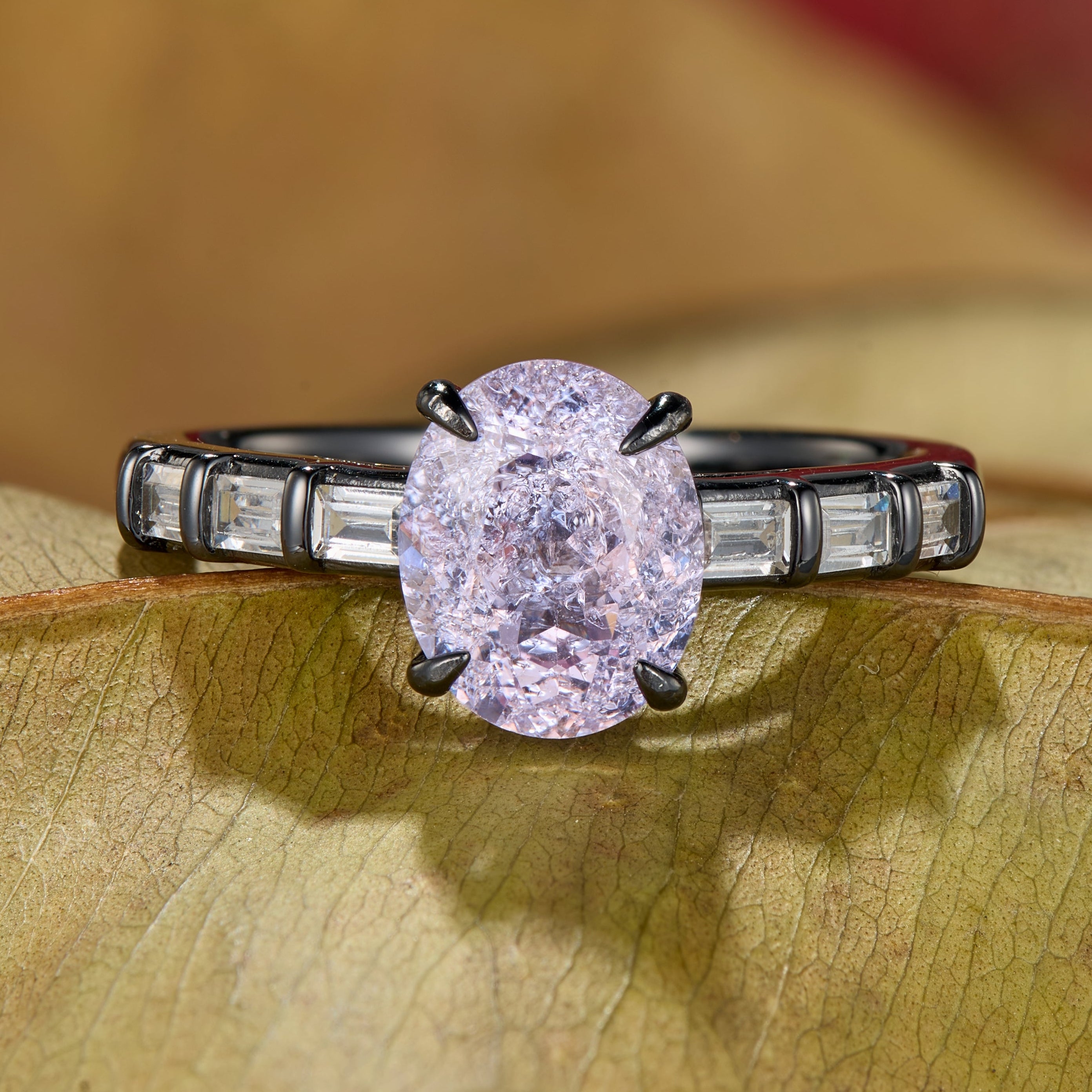 The Celestine Oval Cut Lab Grown Lavender Garnets Ice-crackle Texture Ring