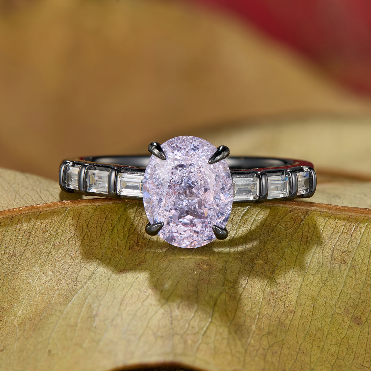 The Celestine Oval Cut Lab Grown Lavender Garnets Ice-crackle Texture Ring
