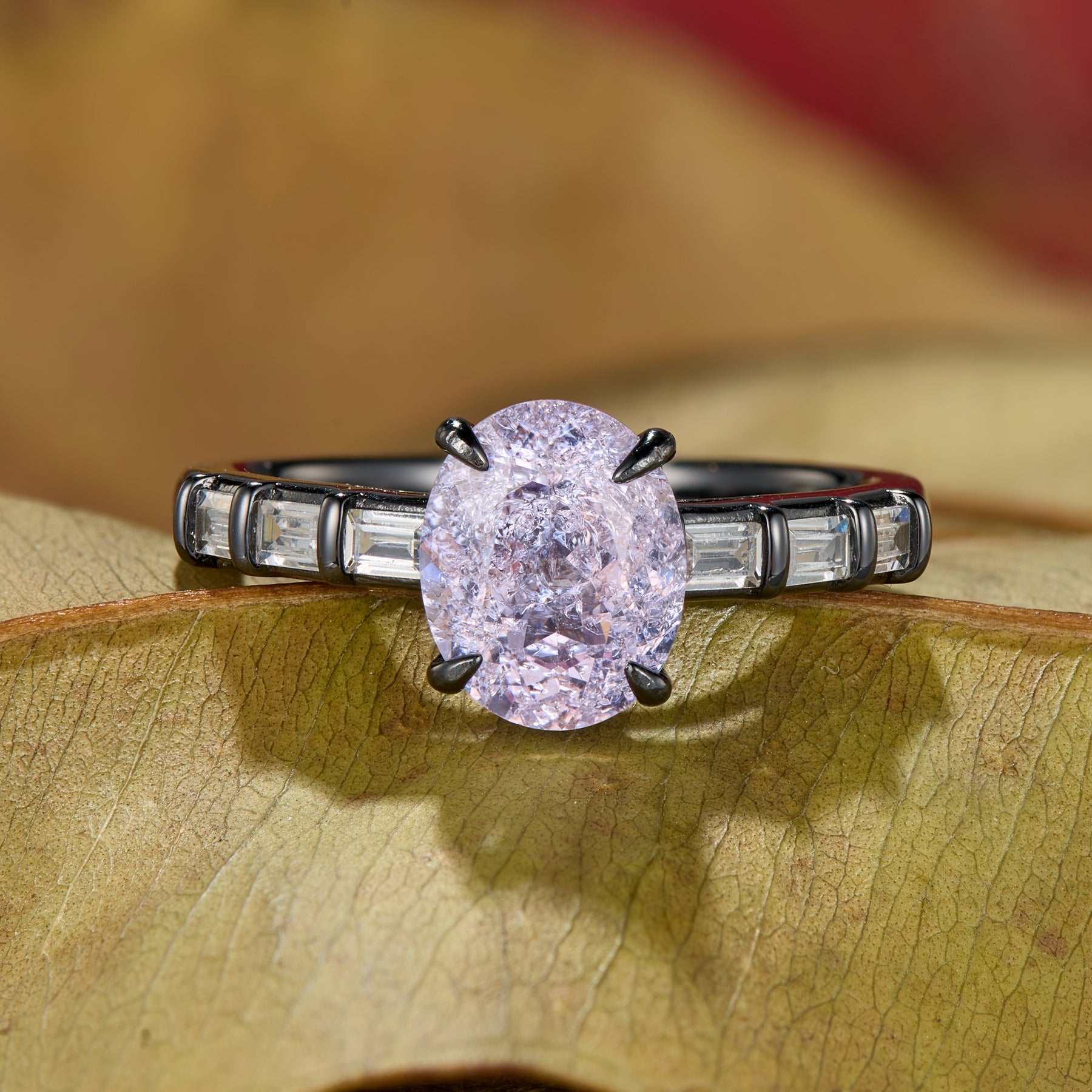 The Celestine Oval Cut Lab Grown Lavender Garnets Ice-crackle Texture Ring