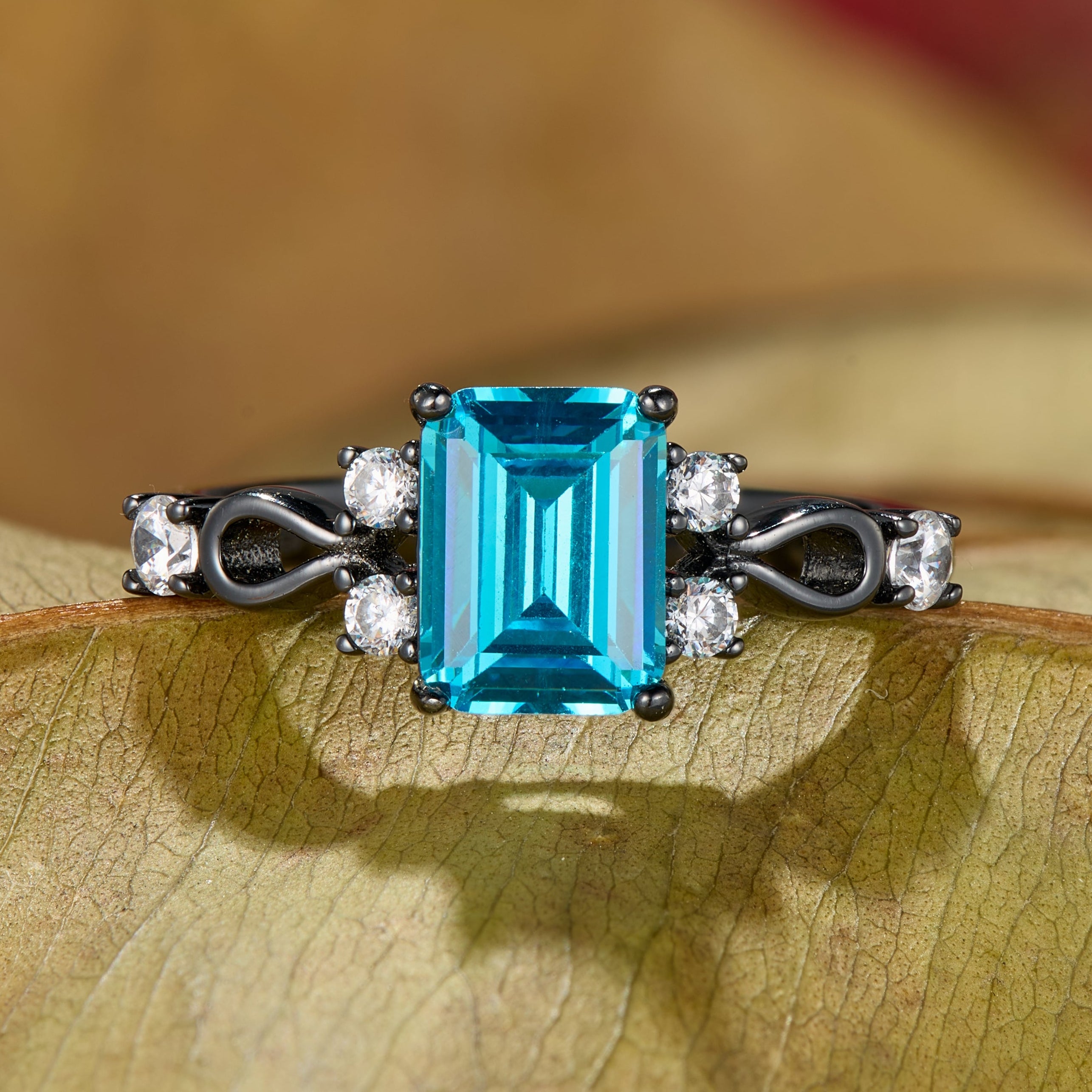 Helena Emerald Cut Topaz Black Gold Engagement Ring