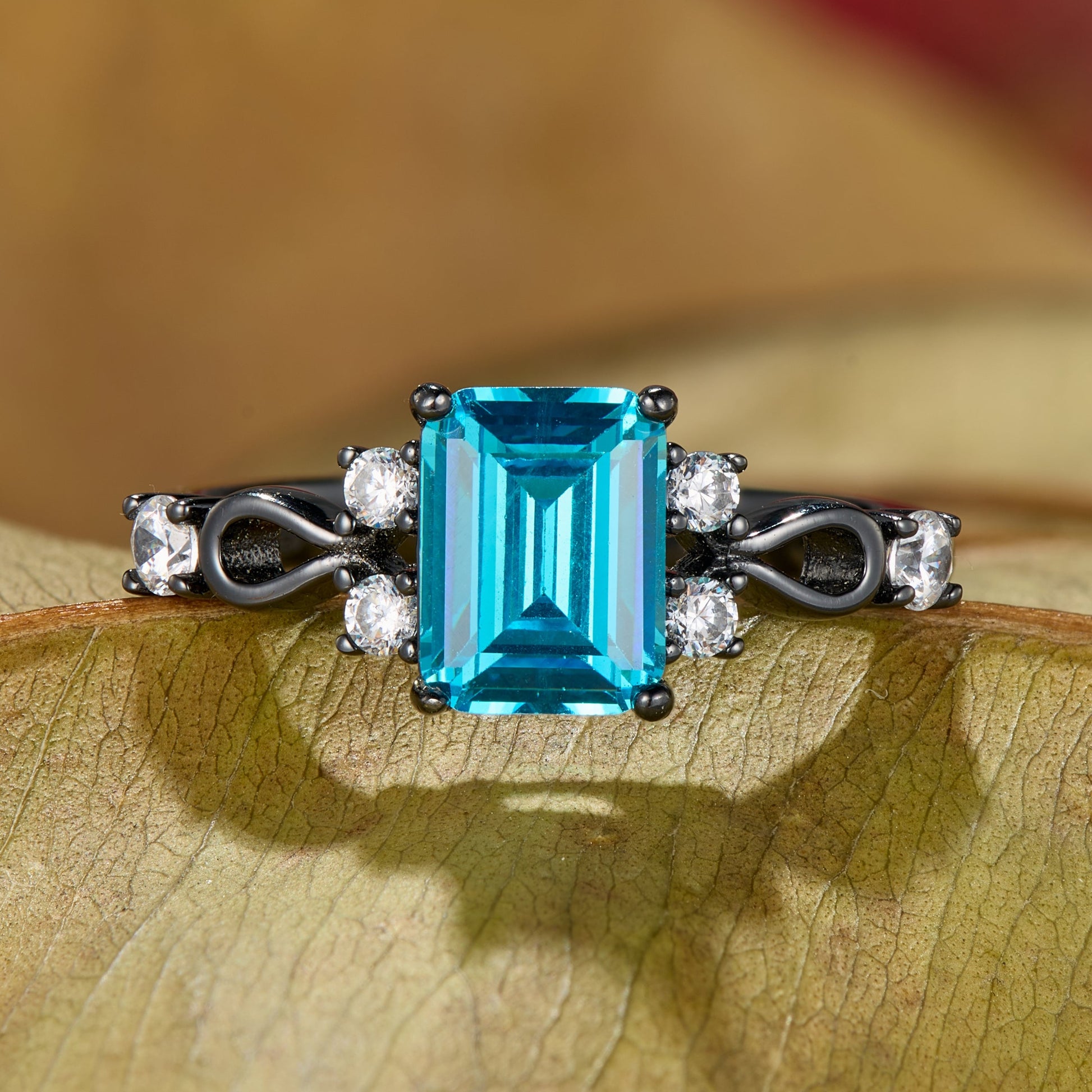 Helena Emerald Cut Topaz Black Gold Engagement Ring
