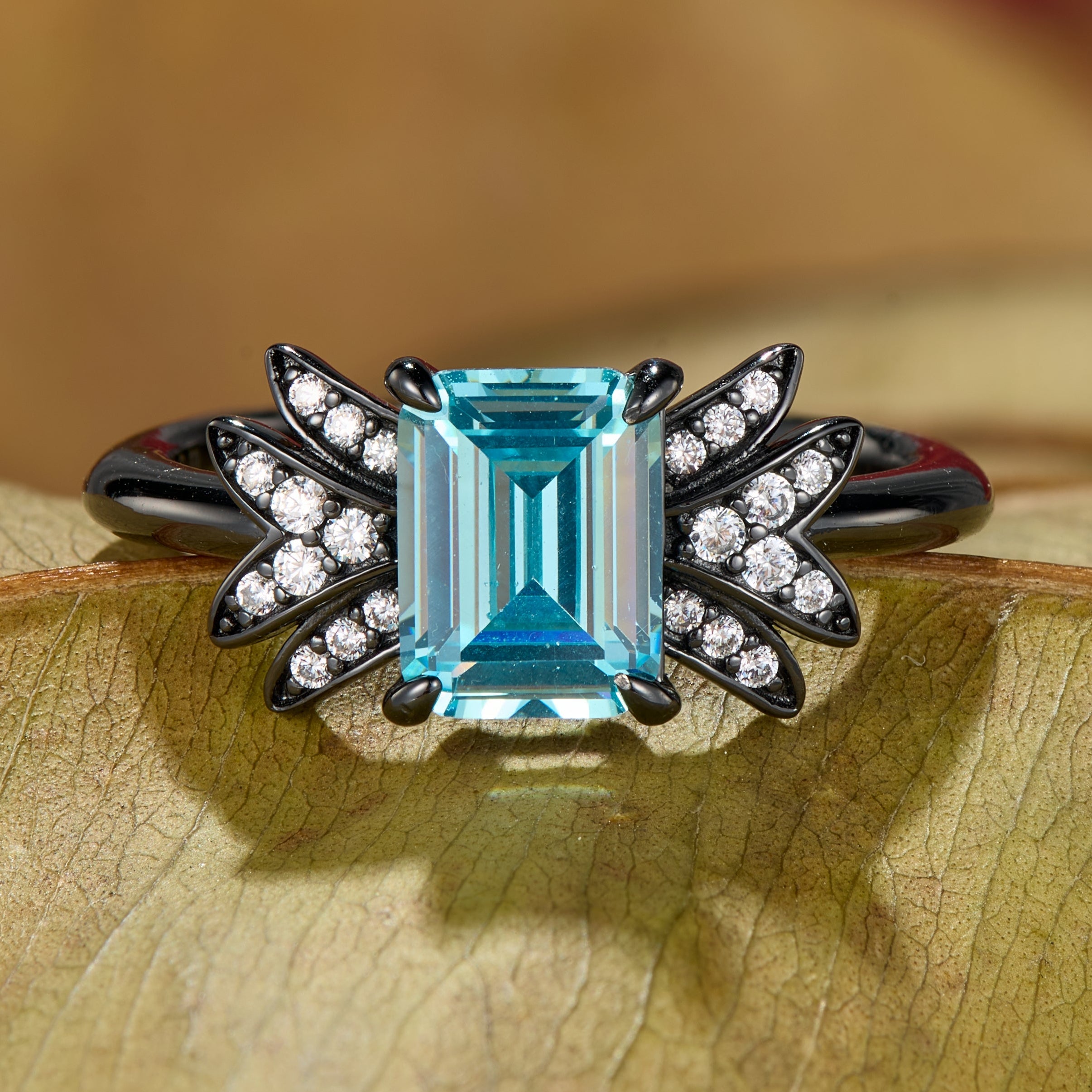 Evadne Emerald-Cut Topaz Black Gold Engagement Ring