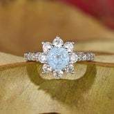 The Marinella Round-Cut Lab Grown Aquamarine Ice-crackle Texture Ring