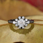 Bethany Round Cut Moissanite Ice-crackle Texture Black Gold Ring