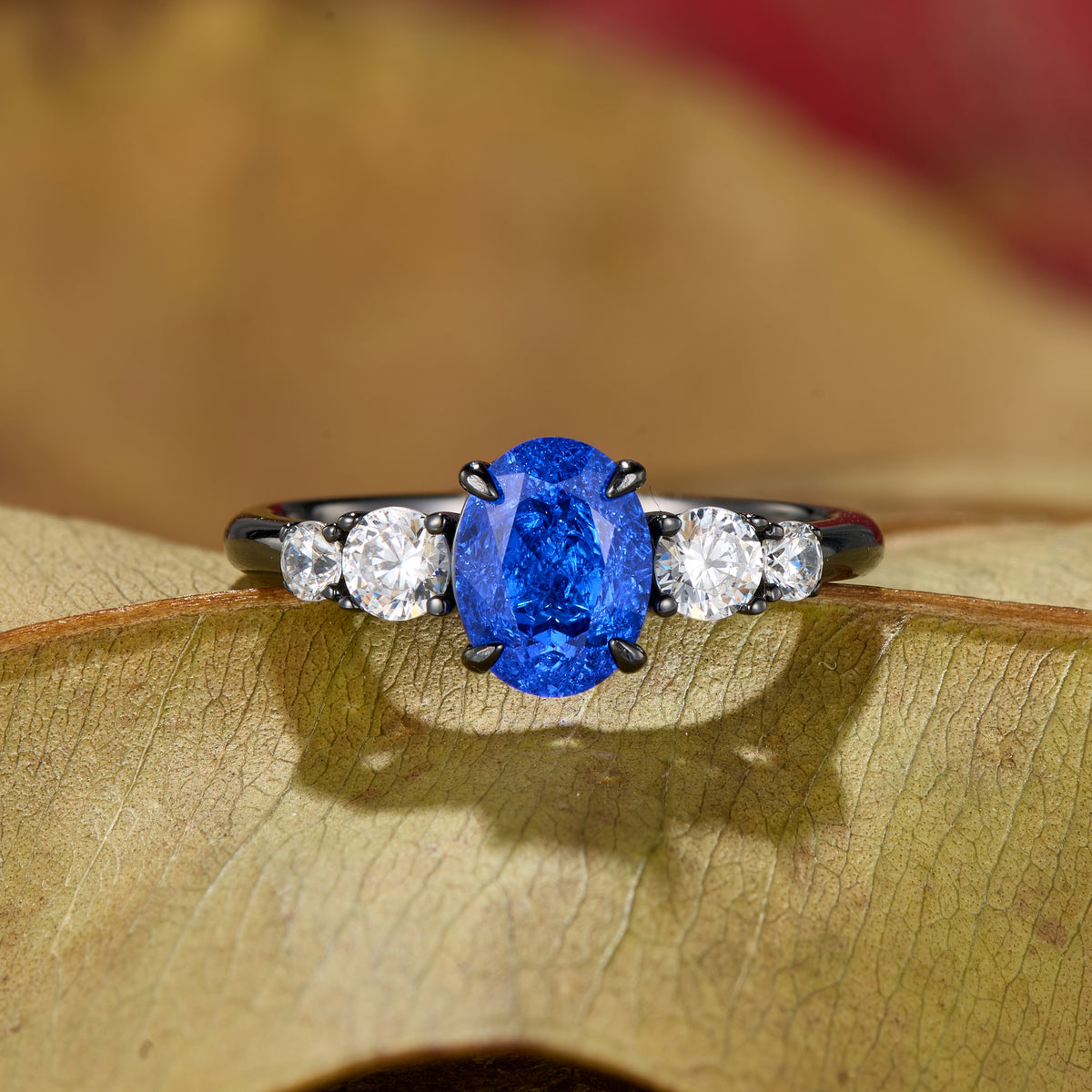 The Alina Oval Cut Lab-Grown Sapphire Ice-crackle Texture Ring