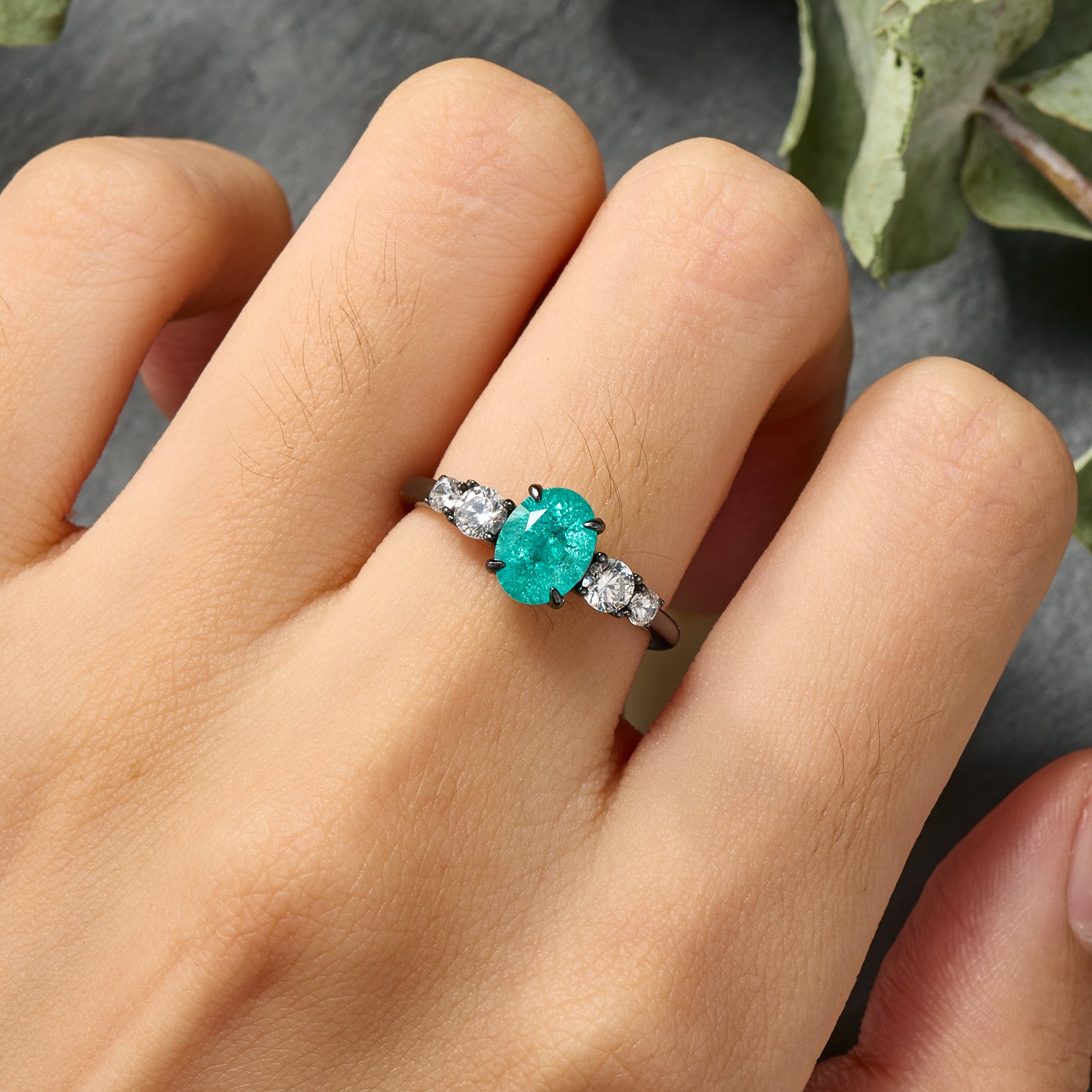 The Alina Oval Cut Lab-Grown Paraiba Ice-crackle Texture Ring