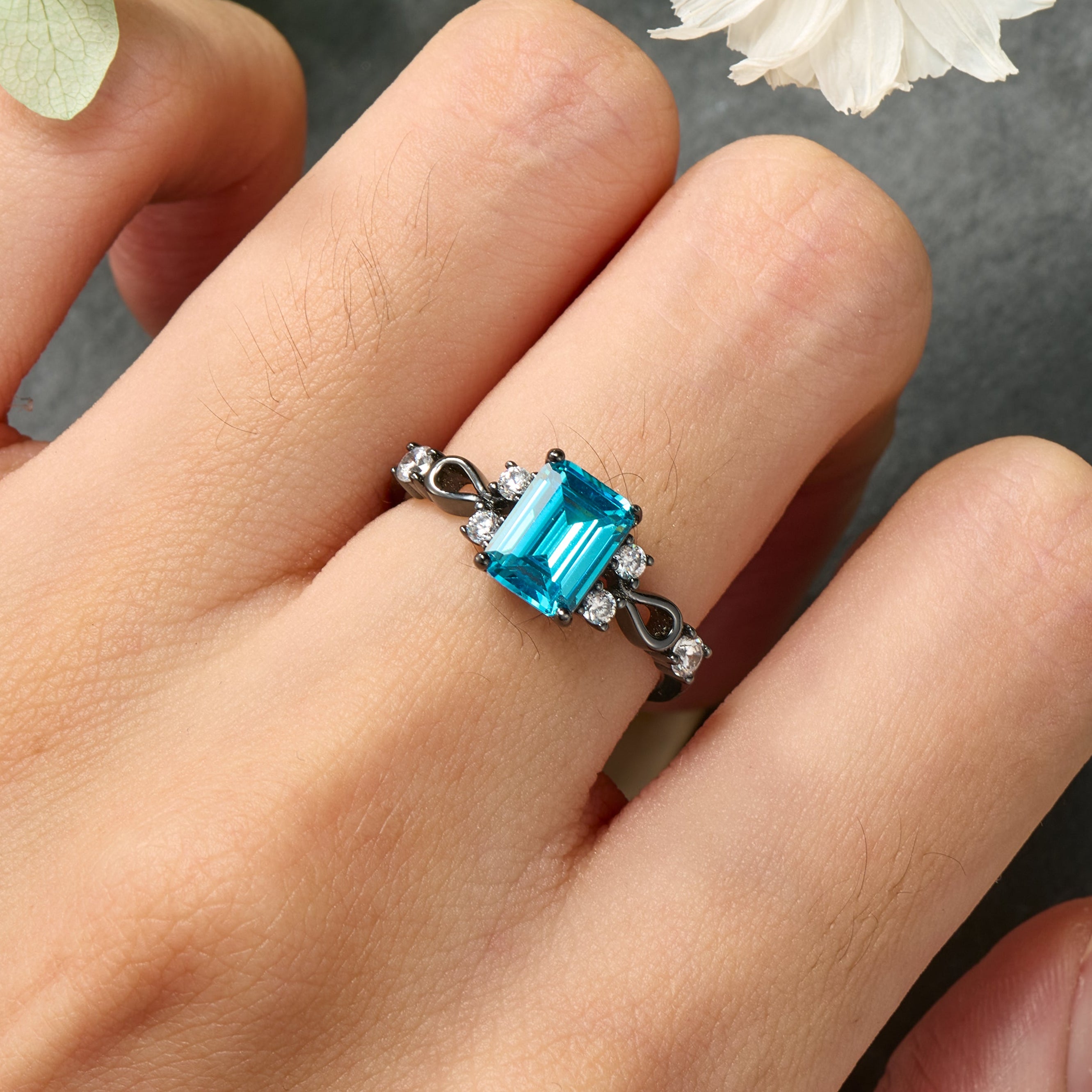 Helena Emerald Cut Topaz Black Gold Engagement Ring