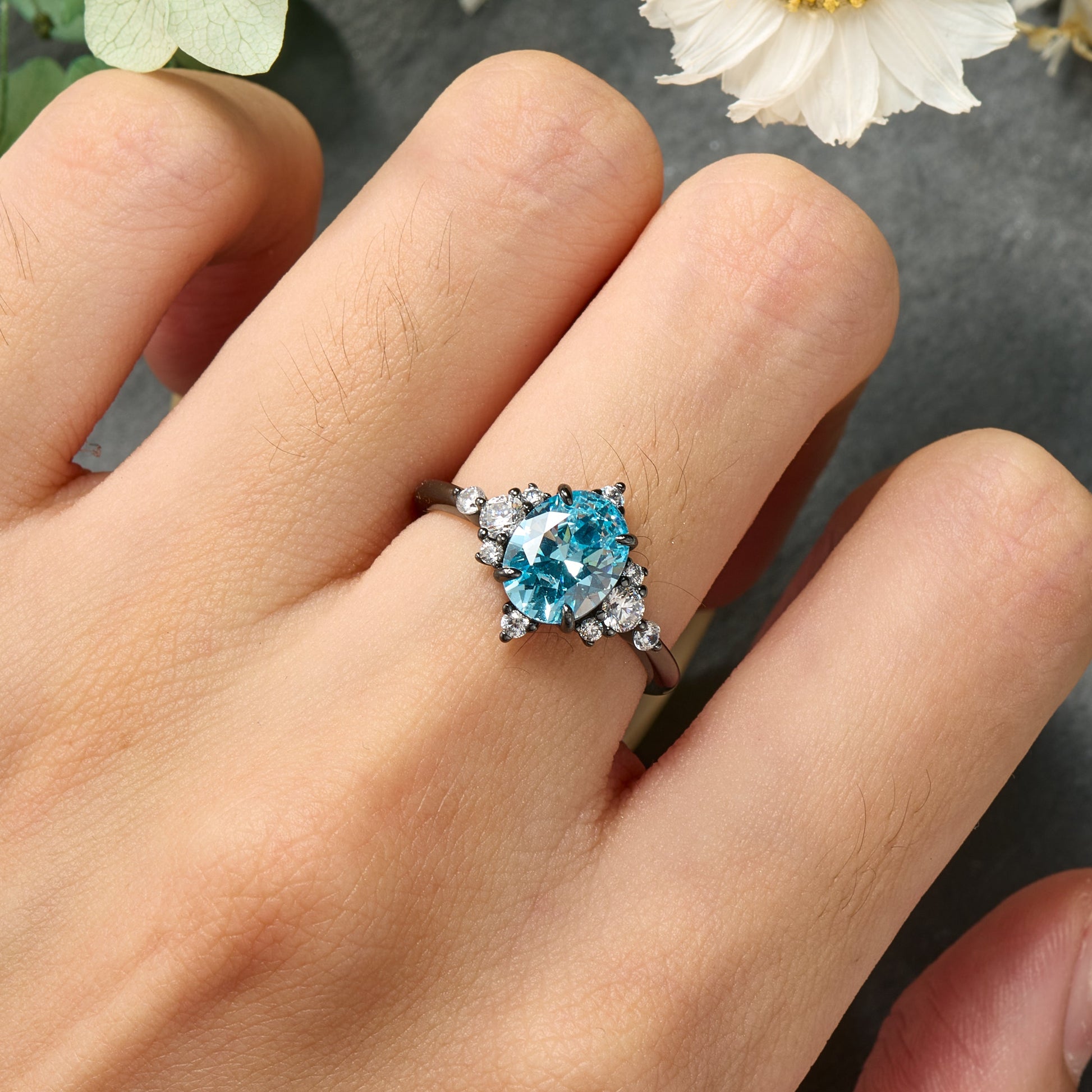 Carlotta Oval Cut Topaz Black Gold Engagement Ring