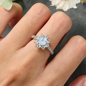 The Marinella Round-Cut Lab Grown Aquamarine Ice-crackle Texture Ring