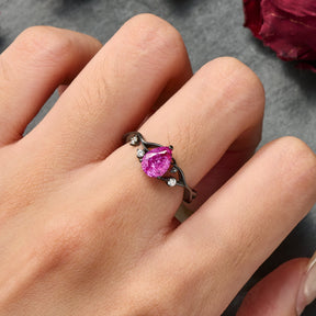 Athena Pear Cut Lab Grown Rose Sapphire Ice-crackle Texture Ring