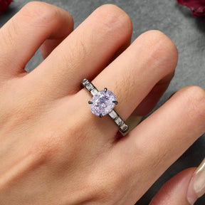 The Celestine Oval Cut Lab Grown Lavender Garnets Ice-crackle Texture Ring